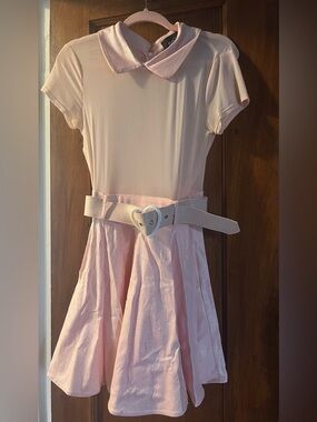 Collectif Pale Pink Heart-Buckle Skater Dress